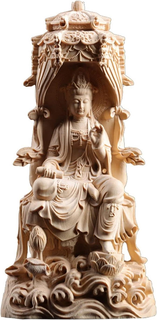 Weiping - Creative Design Guanyin Sculpture Wood Carving Buddha Statue Feng Shui Guanyin Statue Healthy and Auspicious Home Decoration Indoor Statue