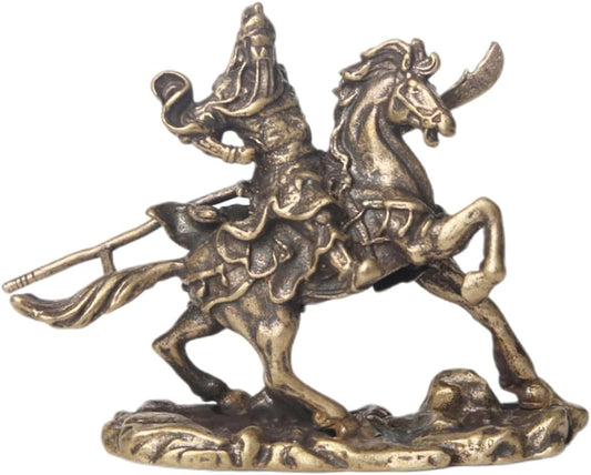 GRIRIW Bronze Ware of Guan Yu on Horseback Brass Horse Figurine Desk Topper Chinoiserie Ornaments Guan Chang Statue Chinese Zodiac Figure Kwan Kung Statue Home Table God Tea Pet Tea Tray
