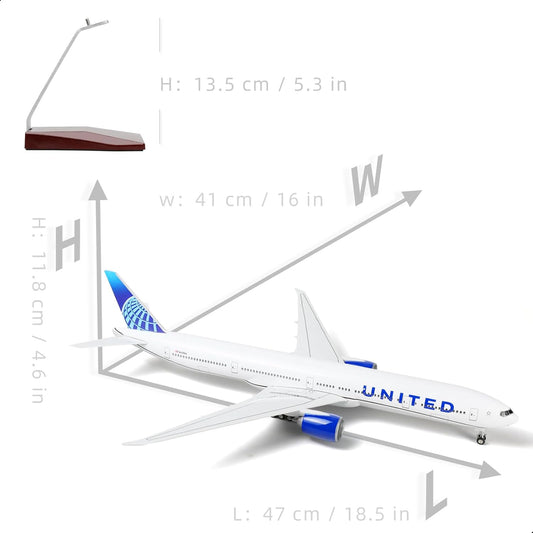 1/150 Boeing 777-300ER United 18.5 inchs Large Model Diecast Airplane Model Kits with Stand Airlines Models Display Collectible for Aviation Enthusiast Gift