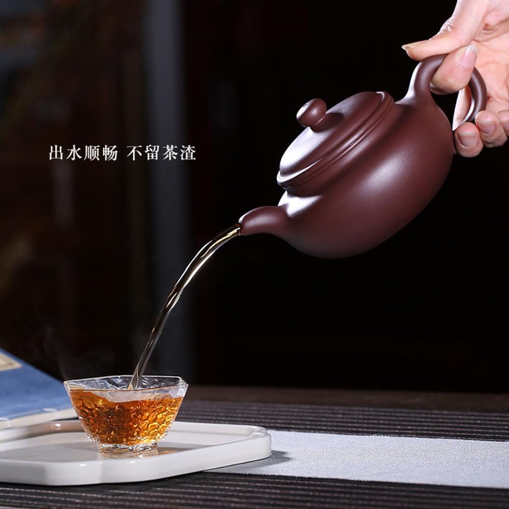 Teapot 12Oz Chinese Yixing Zisha Clay Pottery Handmade Fanggu Tea Pot Ceramics Kungfu Kettle (purple mud)