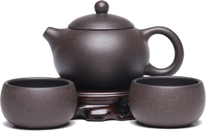 SILINE Zisha Small Teapot Set,Chinese Yixing Clay Tea Pot 6.2 Oz with 2 Cups,Beginner Brew Kong Fu Tea Maker