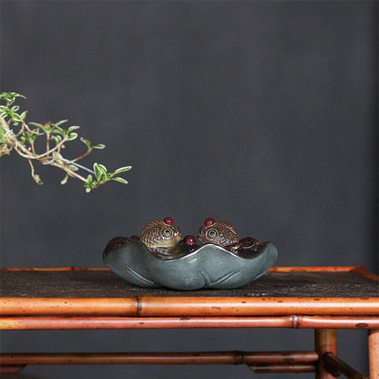 4.33" Color Change Tea Pet Home Decoration Resin Golden Fish Zisha Lotus Leaf
