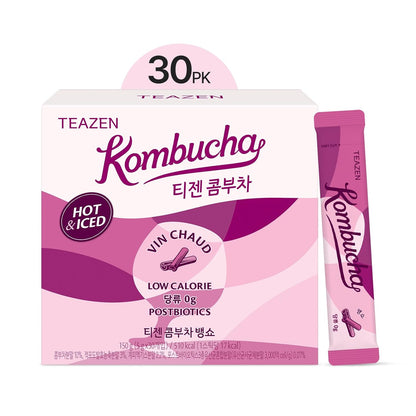 TEAZEN Pineapple Kombucha Tea, Live Probiotics & Postbiotics, Sugar Free, Low Caffeine, Sparkling Fermented Kombucha Powder from Korea, 30 Sticks, 5.29oz