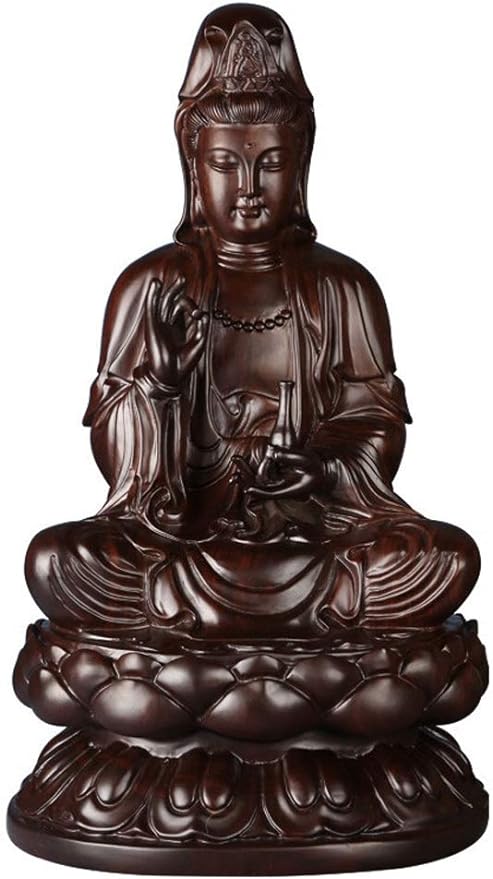 PONNYC Buddha Statue Ebony Wood Carving Guanyin Ornaments Sitting Lotus Guanyin Statue Housewarming New Home Ornaments Decorative Sculpture (Size : H38cm)