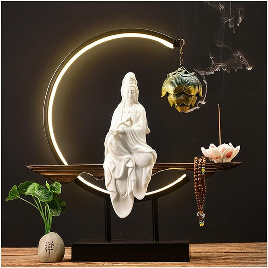 Handmade Buddha New Chinese Guanyin Buddha Statue Ornament Solid Wood Entrance Hall Living Room Home Decorations Ceramic Buddha Statue Ornament Decoration for Feng Shui Good Luck ( Color : White porce