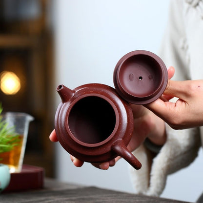 SILINE Precious Yixing Clay Small Teapot 8.8 Oz /260ml,Chinese Official Master Handmade Zisha Tea Poy,Infuse Brew Kung Fu Tea Maker (HanYun,Zhuni Red Clay)