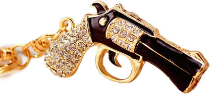 Gun Shaped Keychain Mini Gun Metal Key Ring, Rhinestone Weapons Model Key Fod, Charm for Bag, Backpack (Color : Black, Size : 1.9 x 1.0 x 4.6 in)