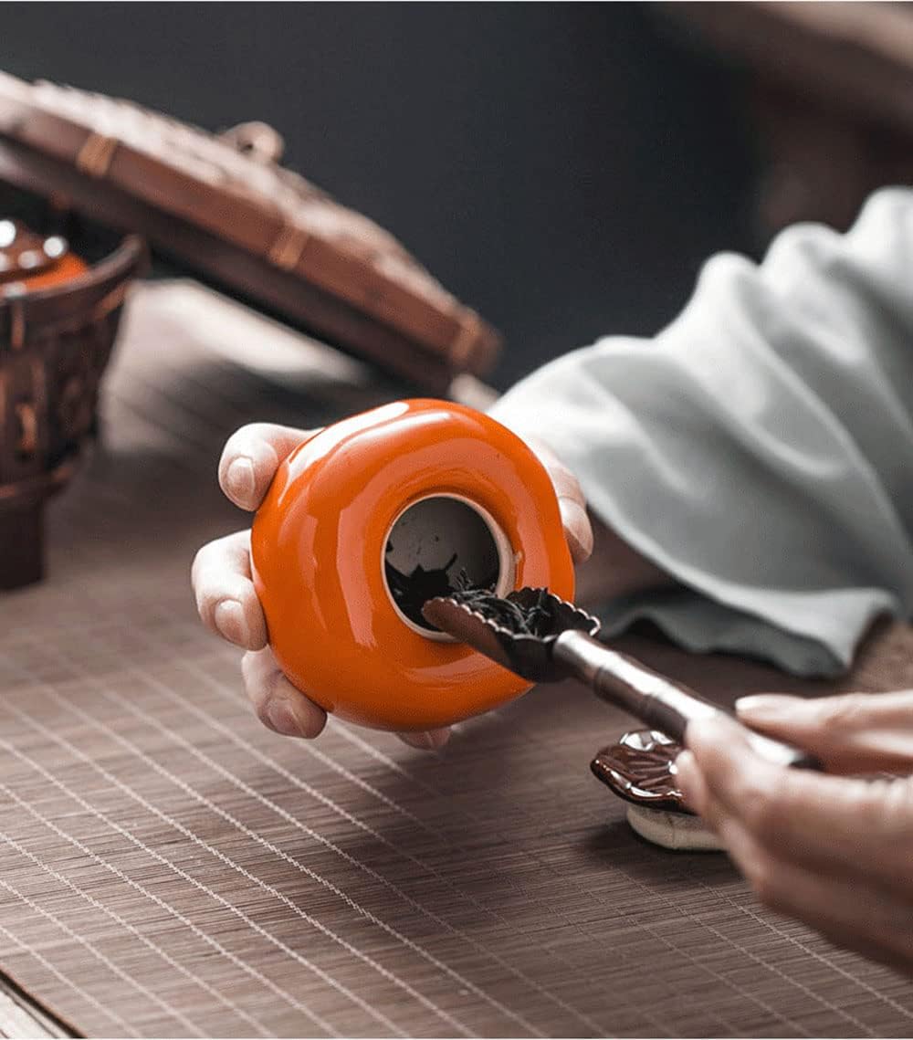Liang baobao 2pcs Mini Tea Storage Containers ceramic jars with lids persimmon Jar container Orange Ornament for Tea Coffee Food Herb Candy Chocolate Sugar Spices (persimmon)