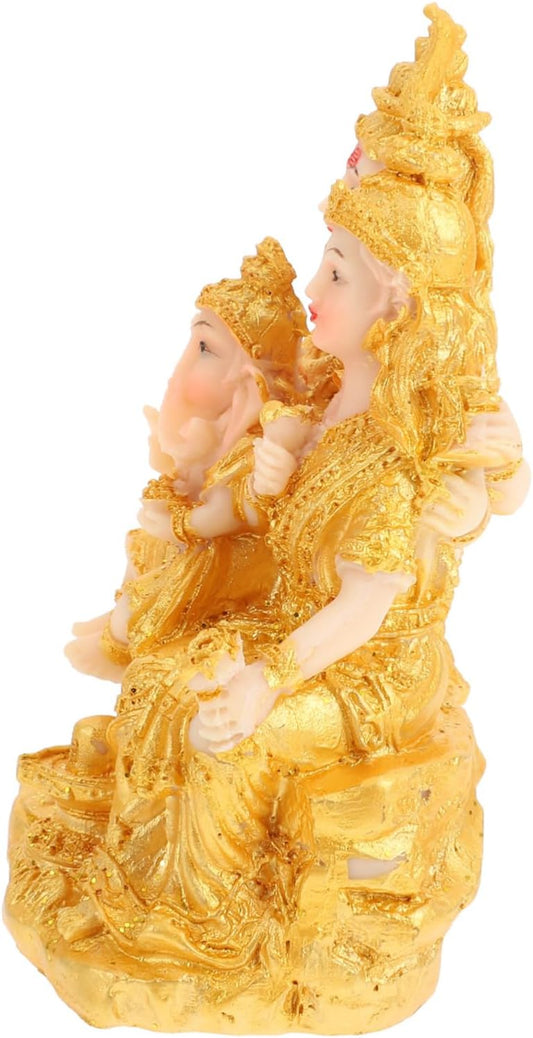 RUNROTOO Avalokitesvara Sending a Child Quan Figure Guan Statue for Home Wood Carved Kuan Statue Songzi Quanyin Statue Guanyin Statue Sitting Zen Buddha Figurine Wood Carving Lucky Resin