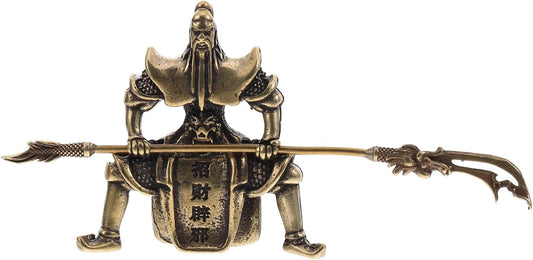 FOMIYES Tea Pet Guan Yu Guan Chang Statue Kung Fu Tea Pet Guan Gong Figurine Chinese Statue Guan Yu Sculpture Chinese Decorations Table Copper Ornament Lovers Guan Yu Statue Pure Copper