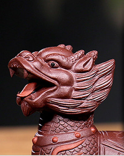 A pair of Kylin Chinese Yixing Purple Clay Zisha Tea Pet Chinese Dragon Old Zi Ni Tea Ceremony Decoration