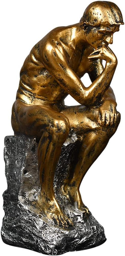 10 Inch Resin The Thinker Statue Thinking Man Sculptures Collectible Figurine Home Office Decor Living Room Decoration (Gold)