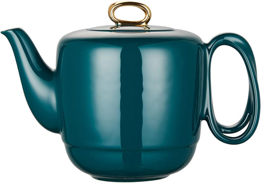 ZENS Porcelain Teapot with Infuser, Entwined Handle Dark Green 3 Cup Loose Tea Pot, 33.8 Ounces Luxury Gold Trim Teapot Gift for Afternoon Tea /1000ML