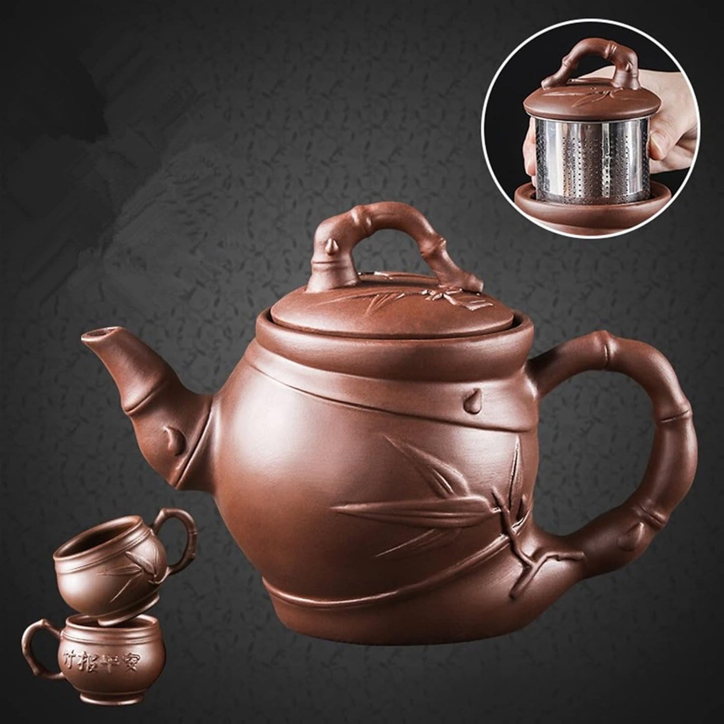 MIKMAX Teapot Zisha Pot Large Capacity Bamboo Teapot Built-in Stainless Steel Filter Teapot Tea Set Tea Cup Set