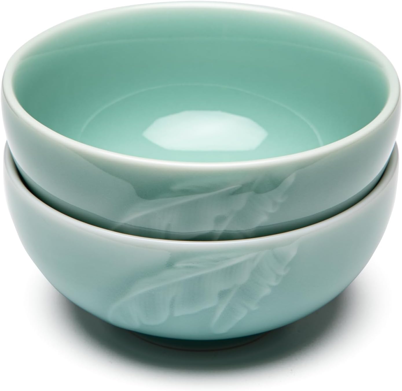 SILINE 4.5" Green Porcelain Bowls Set,2 PCS Genuine Longquan Celadon 10 Oz Rice Bowls (Classic Cyan)