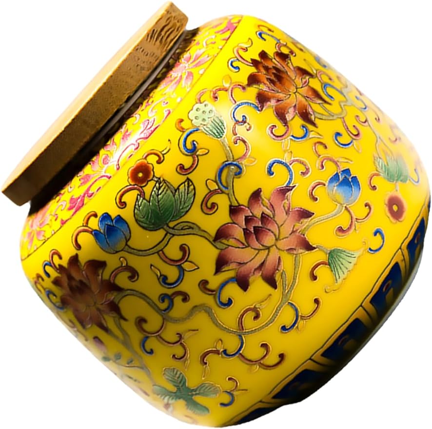 Luxshiny Ceramic Tea Pot Tea Canister Jar Food Storage Canisters Flour and Sugar Containers Yellow Food Storage Jar Candy Container Jar Sugar Jar Ceramic Material Travel Puerh Tea Ceramics