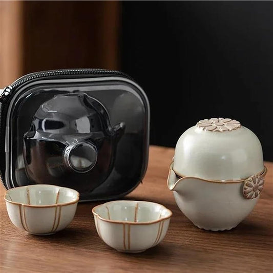 Afternoon Tea Set 1pc Creative Travel Tea Set 130ML One Pot Three Cups Quick Guest Kung Fu Outdoor Portable Ceramic Household Items Teapot Tea Cup Tea Set For Adults (Color : A)