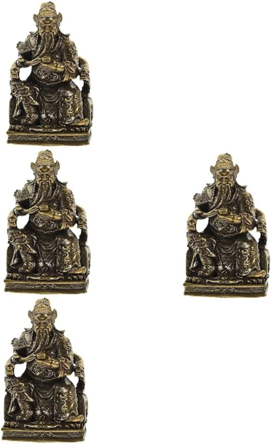 IMIKEYA 4pcs Antique Brass Ornaments Home Supplies Retro Brass Decor Brass Craft Statue Brass Figurine Brass Adorn Brass Craft Sculpture Vintage Crafts Desktop Guan Yu God of Wealth