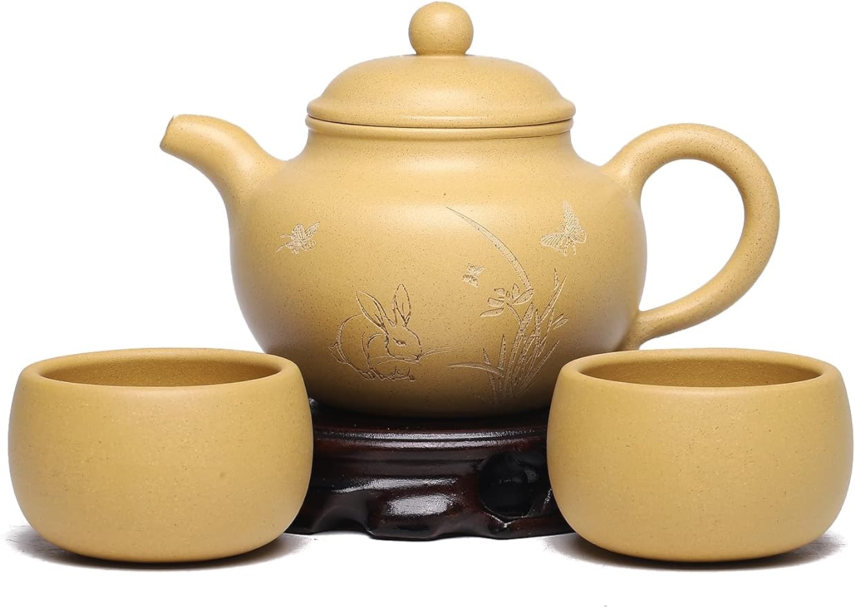 SILINE Zisha Teapot Set,Chinese Genuine Yixing Clay Teapot 8.9 Oz with 2 Cups,Infuse Brew Kung Fu Loose Leaf Tea Maker