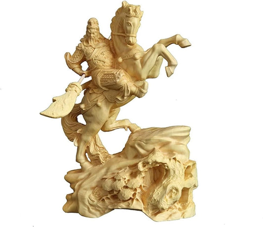 xiledu Hand Carved Wood Guan Gong Statue - Feng Shui God of Wealth Guan Yu Sculpture for Home & Office Decor