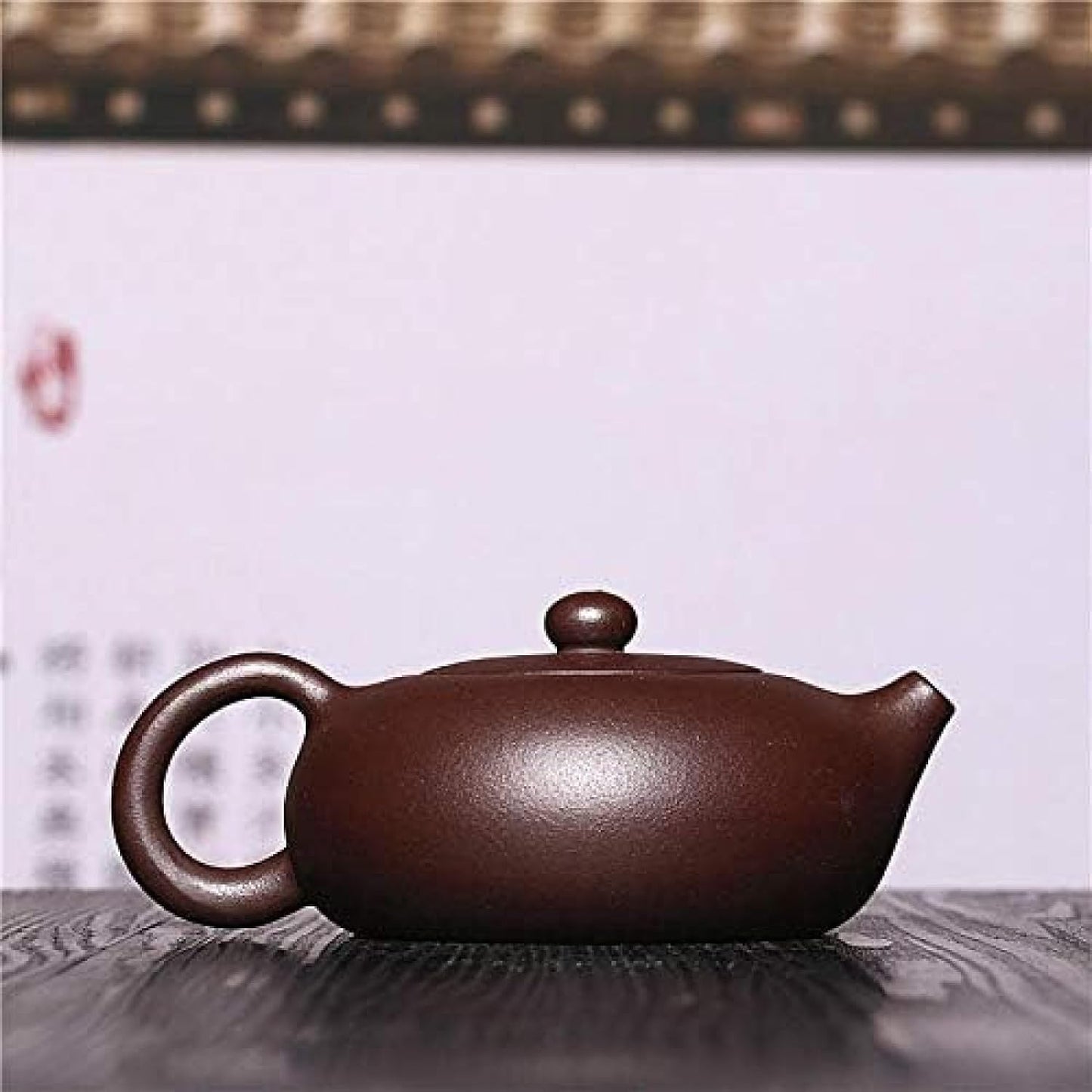 Zisha Teapot Purple Clay Teapot Handmade,220ml Capacity Teapot Purple Clay Ball Hole Flat Kung Fu Tea Set