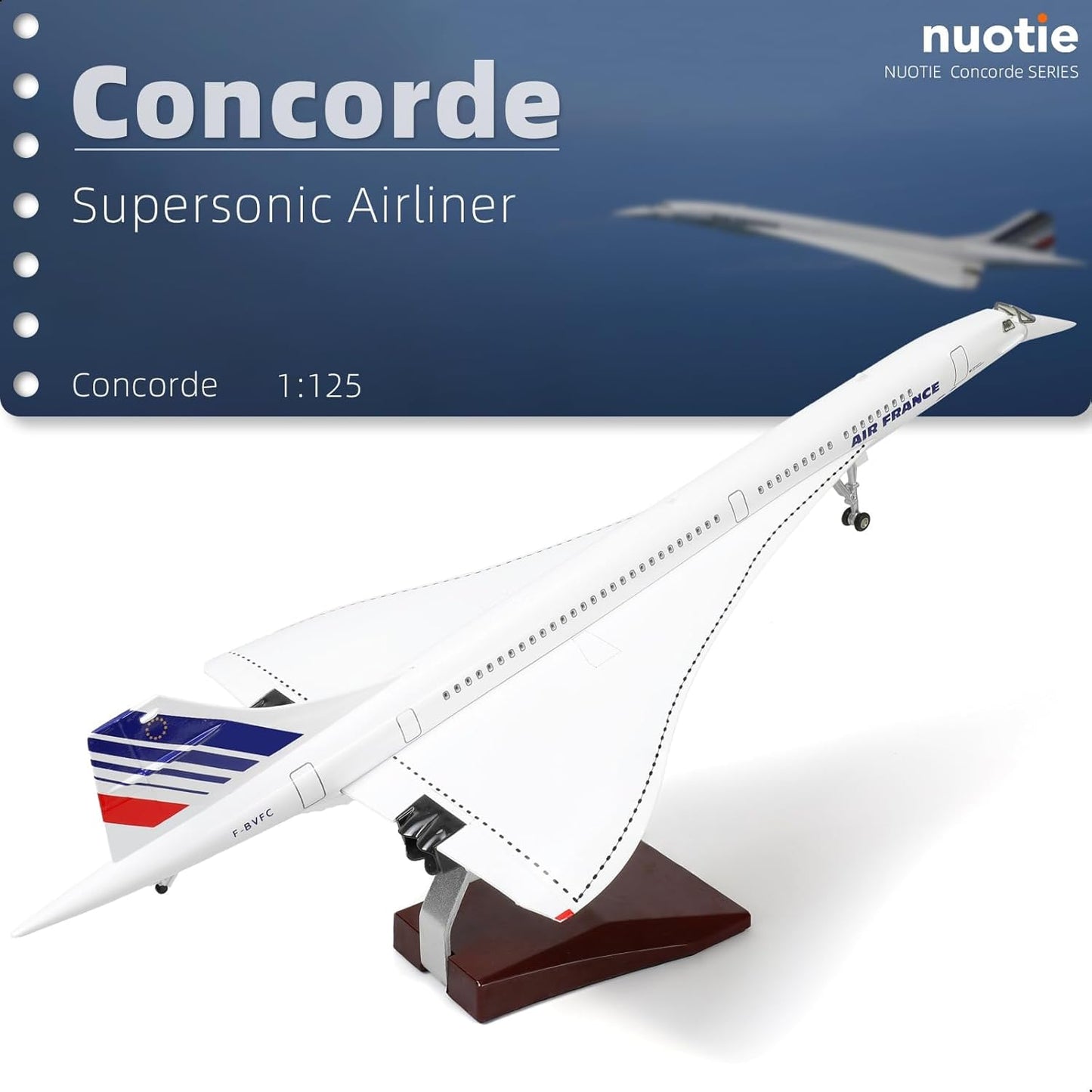 1/125 Scale Concorde Airplane Model Prebuilt Diecast Aircraft Miniature Kit Airplane for Air France Metal Model for Adults Collection or Gift