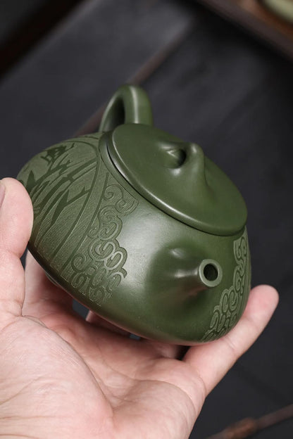 220ml Purple Clay Teapot Hand-carved Stone Scoop Kettle Home Tea Infuser Chinese Zisha Tea Set