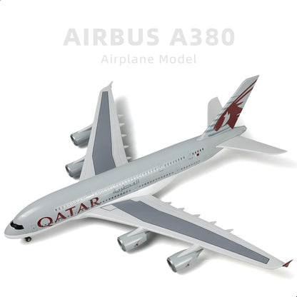 A380 Qatar 1/160 Large Scale Airplane Model - 18 inches Airbus A380 Die-cast Airplane with Stand for Aviation Enthusiasts Gifts or Decorations