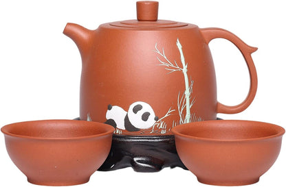 SILINE Panda Zisha Tea Pot 9 Oz with 2 Cups,Genuine Yixing Clay Teapot,Brew Infuse Kung Fu Tea Maker Set (Classic Panda Set)