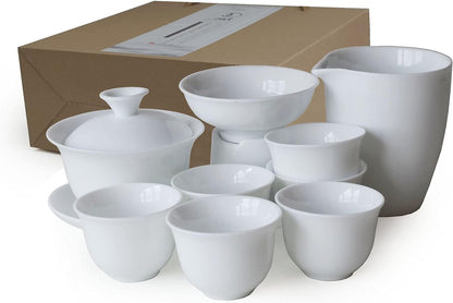 Gaiwan Teacup Chinese Gongfu Tea Set High White Porcelain Ceramic Gift Box (Jiangjun cup)