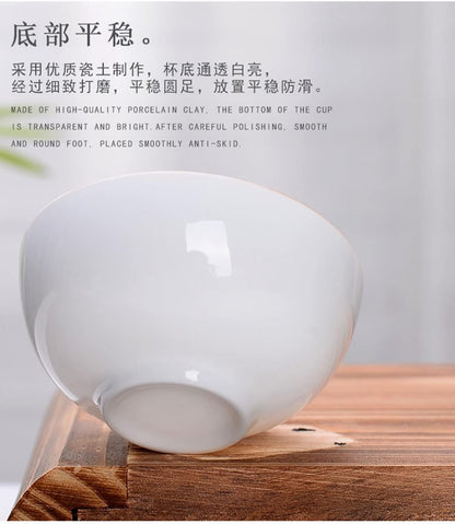 Liang baobao Chinese Tea Tasting Cup Set of 4, 2oz White Porcelain Mini Cups for Gongfu Tea Ceremony (Fish jump)