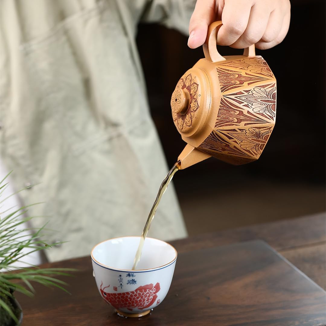 Handmade Zisha Teapot, Raw Ore Gold Segment Clay Chinese Yixing Purple Clay Tea Pot 270cc, Chinese Kungfu Brew Infuser Loose Leaf Tea
