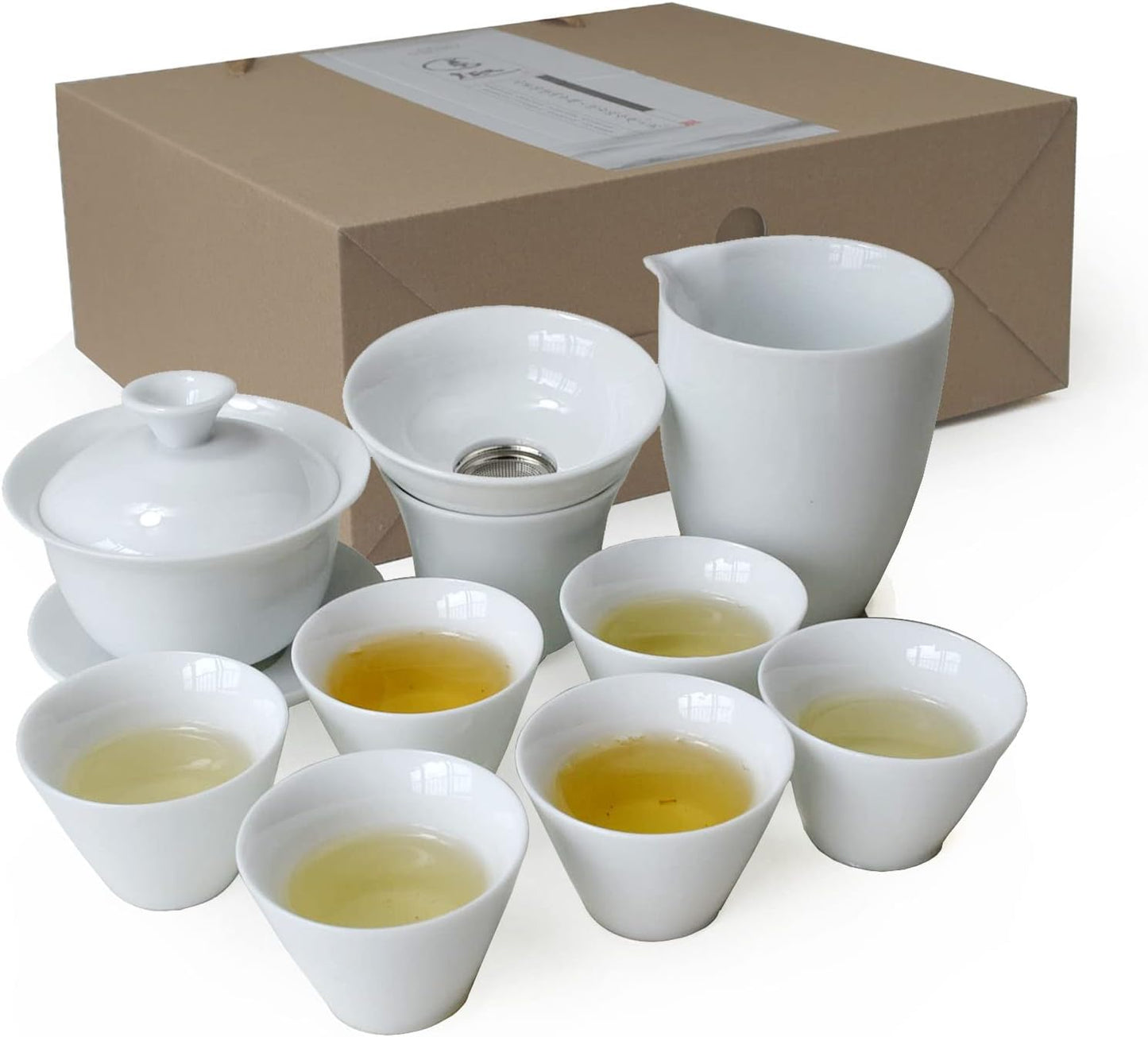 Gaiwan Teacup Chinese Gongfu Tea Set High White Porcelain Ceramic Gift Box (Jiangjun cup)