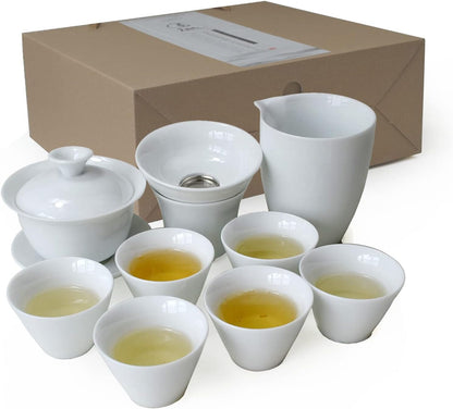 Gaiwan Teacup Chinese Gongfu Tea Set High White Porcelain Ceramic Gift Box (douli cup)