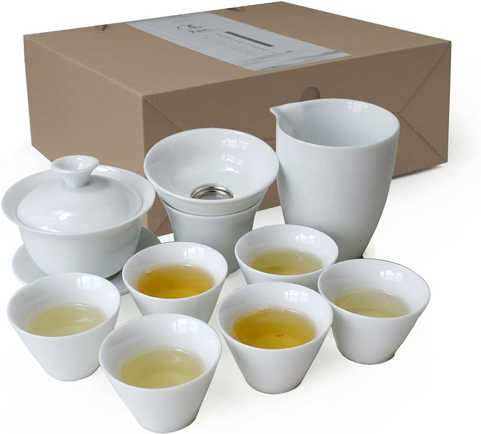 Gaiwan Teacup Chinese Gongfu Tea Set High White Porcelain Ceramic Gift Box (douli cup)