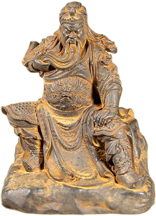 Solid Cast Iron Wu Sheng Guan Yu Statue Figurine,God of Fortune Guan Gong Sculpture Home Office Study Garden Bookshelf Decoration