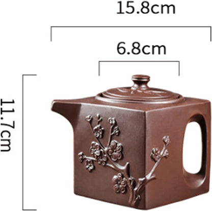 MIKMAX Teapot Zisha Pot Stainless Steel Filter Teapot Large-capacity Square Plum Bamboo Pot Kung Fu Tea Set Tea Bowl Cup Set
