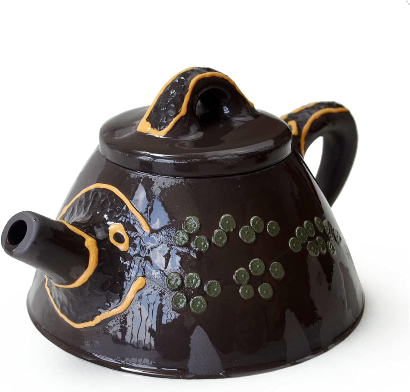 Teapot 180ml /6.2oz Chinese Yixing Clay Handmade Genuine Black Pot Infusers Tea Pine Bawang Shipiao