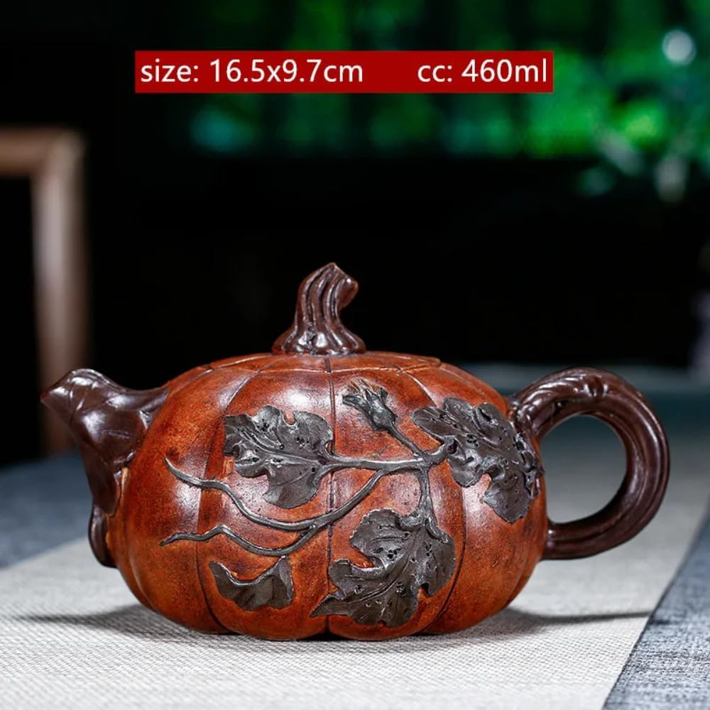 460ml Purple Clay Teapot Hand-carved Raw Ore Pumpkin Kettle Tea Infuser Chinese Zisha Tea Set