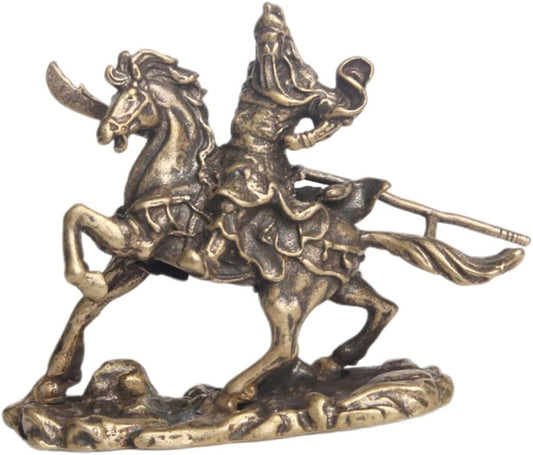 NOLITOY 2pcs Bronze Ware of Guan Yu on Horseback Feng Shui Statue Fengshui Guan Yu Figurines Samurai Riding Horse Sculpture Shen Statue Chinoiserie Decor Brass Riding Steed Display Wen Wan