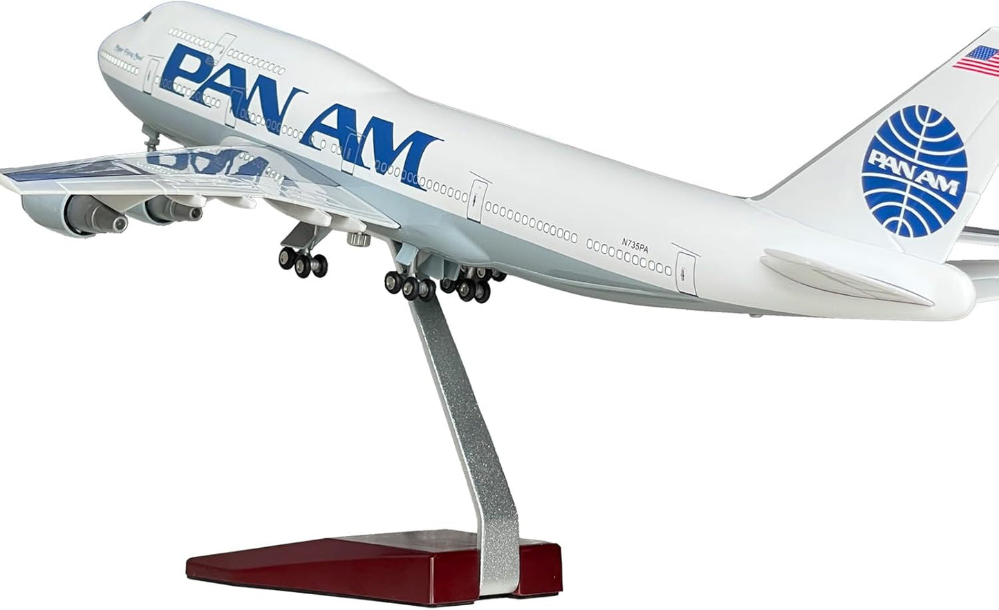 Panam 747 Model 1/150 Scale Panam Airlines B747 Model Plane 18 Inches Long with LED Lights and a Large Rubber Airport Mat Ideal Gift and Display