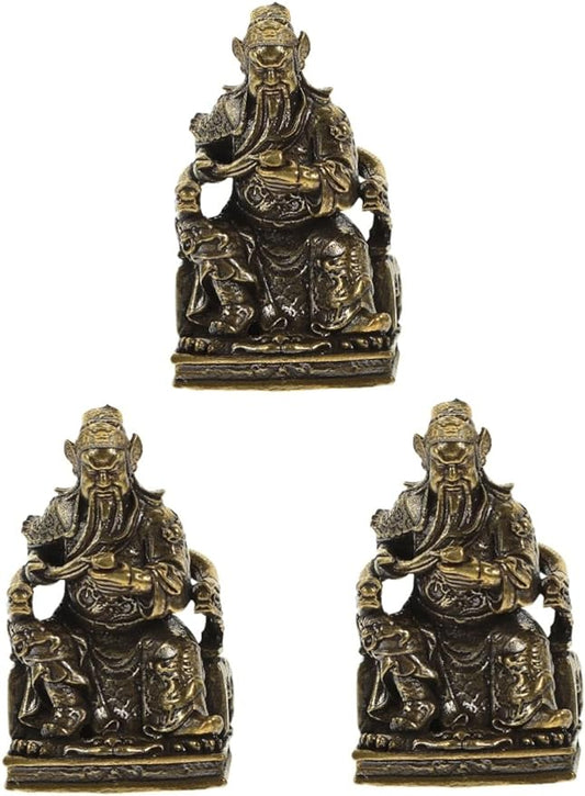 IMIKEYA 3pcs Antique Brass Ornaments Vintage Crafts Brass Guan Gong Sculpture Indoor Desktop Decor Statue for Home Desktop Brass Statue Brass Adorn Spring and Autumn Guan Yu God of Wealth