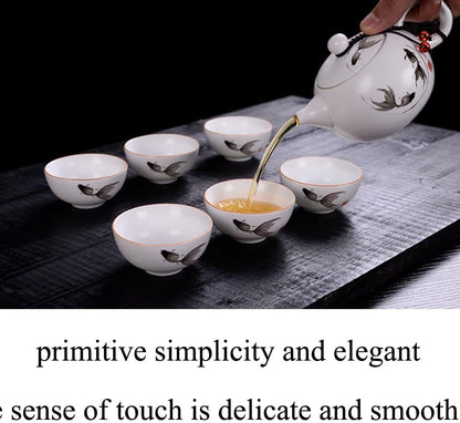 Porcelain Teapot Gaiwan with 4 cups Set，Chinese Feng Shui Ink Painting Fish Gongfu Tea Set