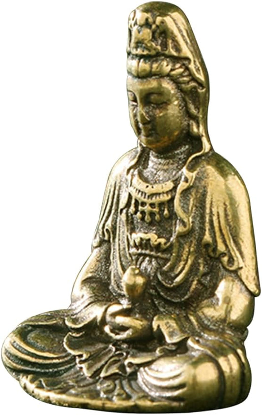 COOPHYA Brass Buddha Desk Good Statue Maitreya Buddha Figurine Meditating Buddha Statue Bookshelf Fengshui Ornaments Retro Home Decor Desktop Brass Adorn Men and Women Guan Yu Bags