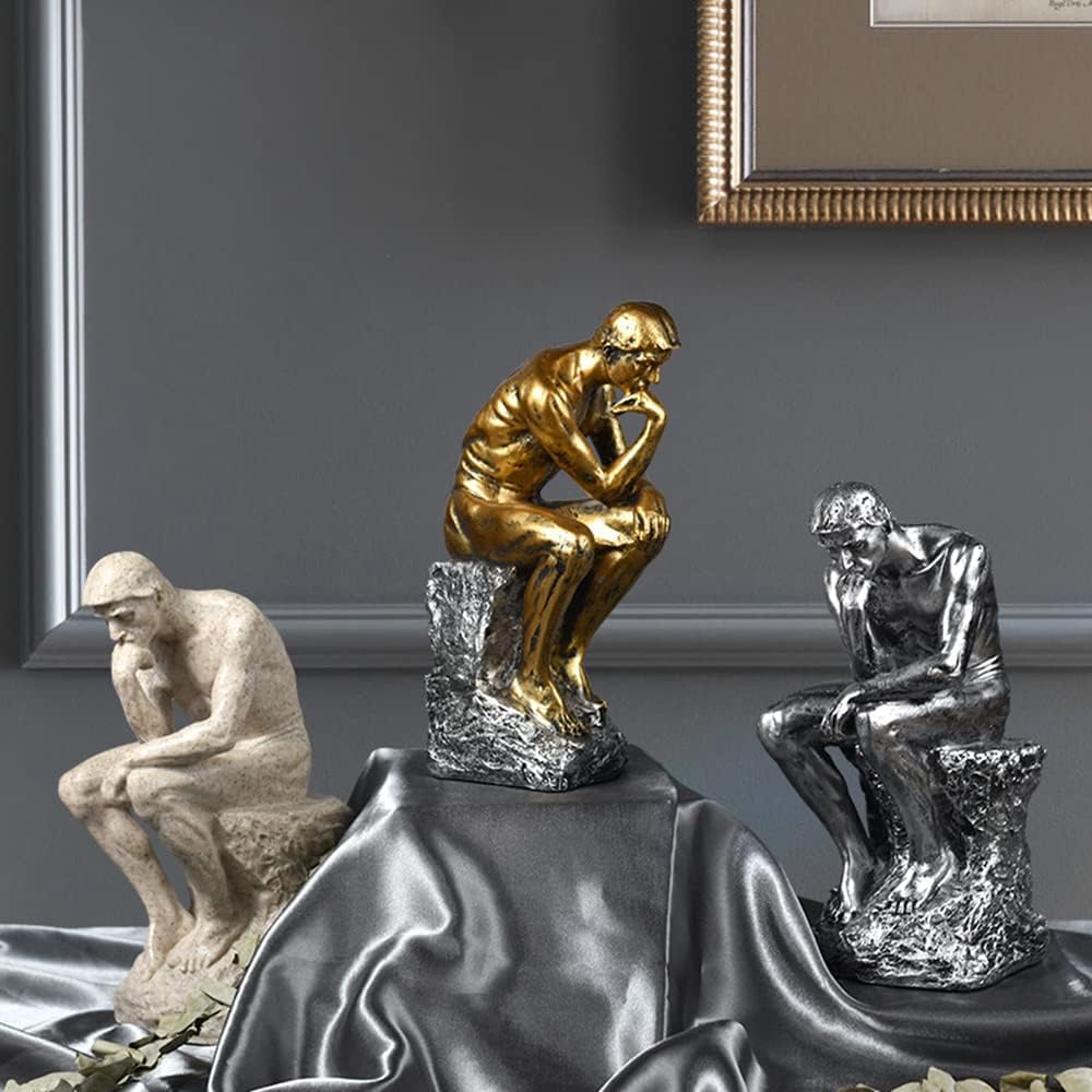 10 Inch Resin The Thinker Statue Thinking Man Sculptures Collectible Figurine Home Office Decor Living Room Decoration (Gold)