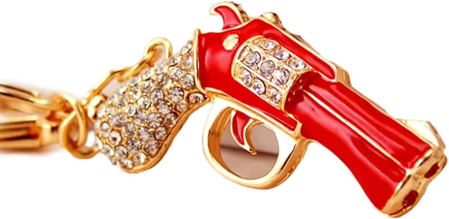 Gun Shaped Keychain Mini Gun Metal Key Ring, Rhinestone Weapons Model Key Fod, Charm for Bag, Backpack (Color : Black, Size : 1.9 x 1.0 x 4.6 in)