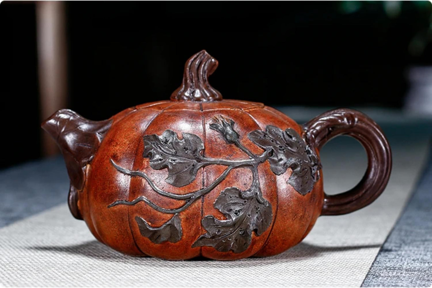 460ml Purple Clay Teapot Hand-carved Raw Ore Pumpkin Kettle Tea Infuser Chinese Zisha Tea Set