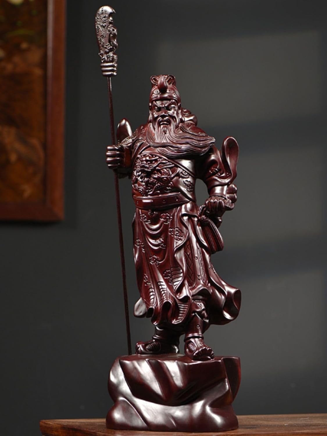 Pear blossom wood carving/花梨木雕关公摆件武财神家居招财镇宅客厅实木供奉神像开业送礼品