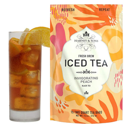Harney & Sons Fresh Brew Peach Iced Tea, 3 count box, Makes 6 Quarts of Iced Tea