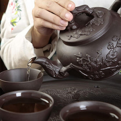 Cabilock Chinese Tea Set Chinese Tradition Purple Clay Teapot Retro Kung Fu Tea Kettle Handmade Teapot Large Capacity Zisha Tea Maker for Tea Ware Accessory Dark Brown Stovetop Kettle